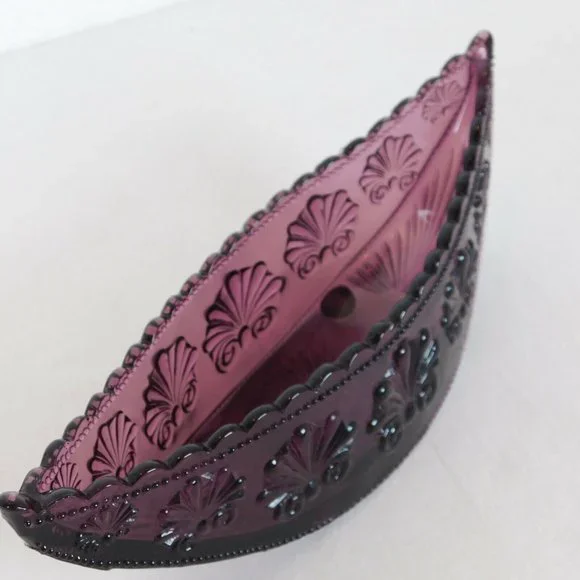 Amethyst Pressed Glass Console Bowl Half Moon Shell Scroll Starburst Vintage - Picture 5 of 8